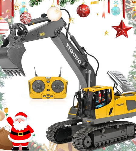 Remote Control Excavator,11 Channel RC Excavator Toys, Rechargeable Construction Vehicle Toys with Lights Sounds,Gifts for Kids 3-12 Years Old