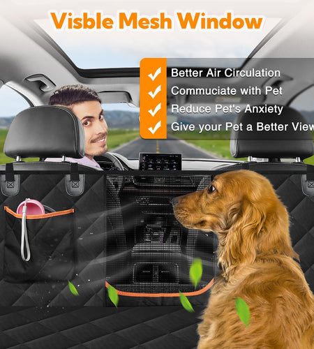 Dog Car Seat Cover for Back Seat, 100% Waterproof Dog Car Hammock with Mesh Window, Anti-Scratch Nonslip Durable Soft Pet Dog Seat Cover for Cars Trucks and SUV