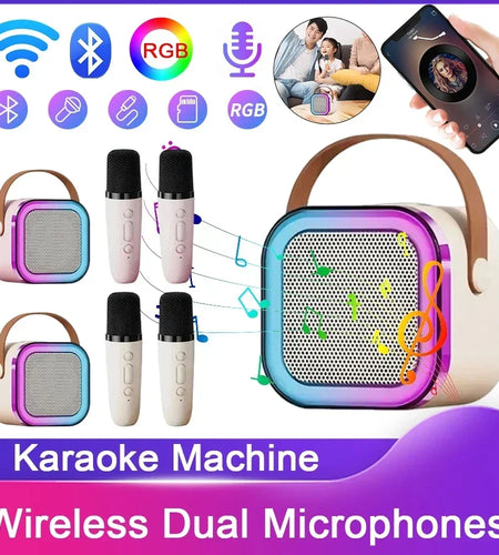 K12 Wireless Microphone Karaoke Machine Bluetooth Speaker KTV HIFI Stereo Sound RGB Colorful LED Lights for Outdoor Home Party