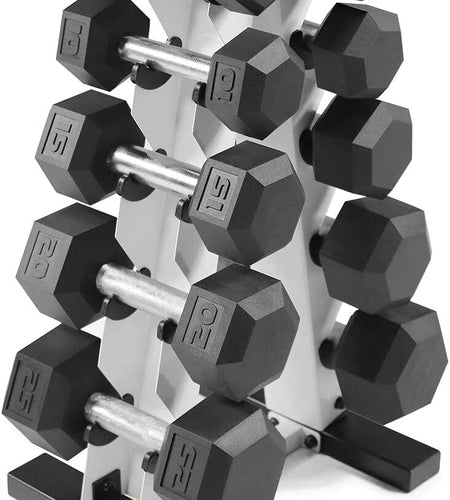 5-25Lb Rubber Coated Hex Dumbbell Set with a Frame Storage Rack Non-Slip Hex Shape for Muscle Toning, Strength Building & Weight Loss - Multiple Choices Available
