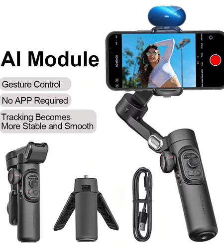 AOCHUAN 3-Axis Handheld Gimbal Stabilizer for Smartphone with Fill Light for Iphone Android Face Tracking Tiktok Vlog Smart XE