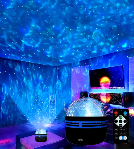 LED Starry Galaxy Ocean Wave Projector RGB Smart Remote Control Lamp KTV USB Christmas Lights Auto Rotate for Home Bedroom Decor