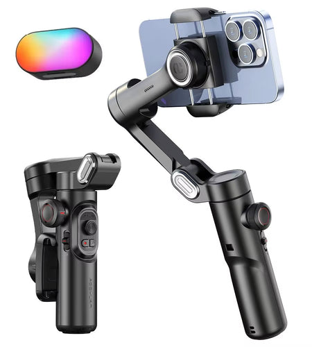 AOCHUAN 3-Axis Handheld Gimbal Stabilizer for Smartphone with Fill Light for Iphone Android Face Tracking Tiktok Vlog Smart XE