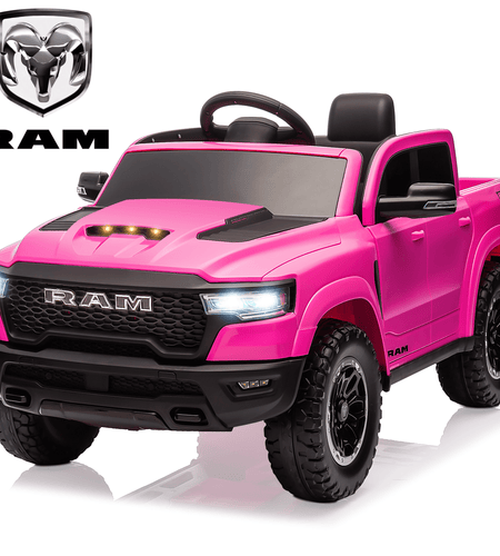 Dodge RAM Ride on Car, 12V Powered Ride on Toy with Remote Control, 4 Wheel Suspension, 5 Point Safety Belt, MP3 Player, Bluetooth, LED Lights, Electric Cars for 3-8 Years Boys Girls