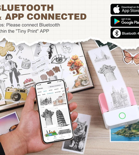 Mini Bluetooth Photo Printer with 10 Rolls Printing Paper
